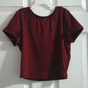 Shein Burgundy Fitted Cropped Tee